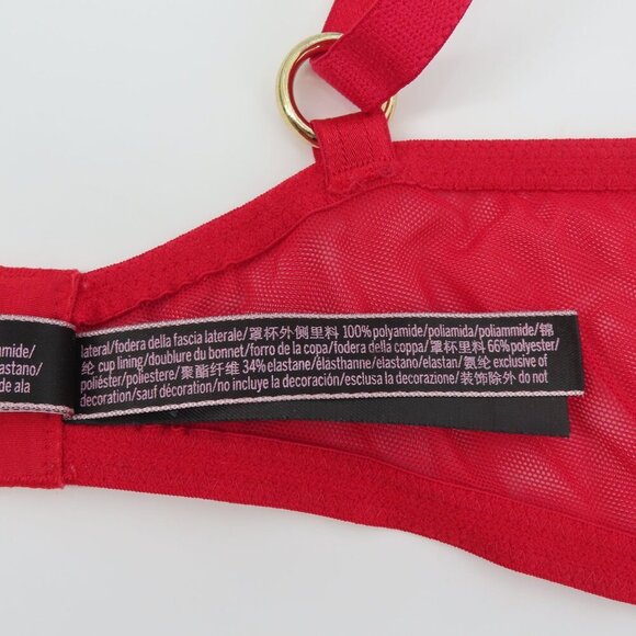 Victorias Secret 38C Very Sexy Push Up Bra Red Lace Gold Ring Underwire Padded - Picture 14 of 16